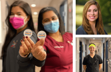 Three images of smiling children's dental team members and pediatric dentist