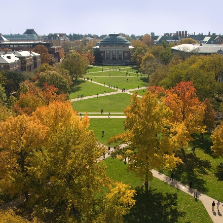 Aerial view of dental school campus